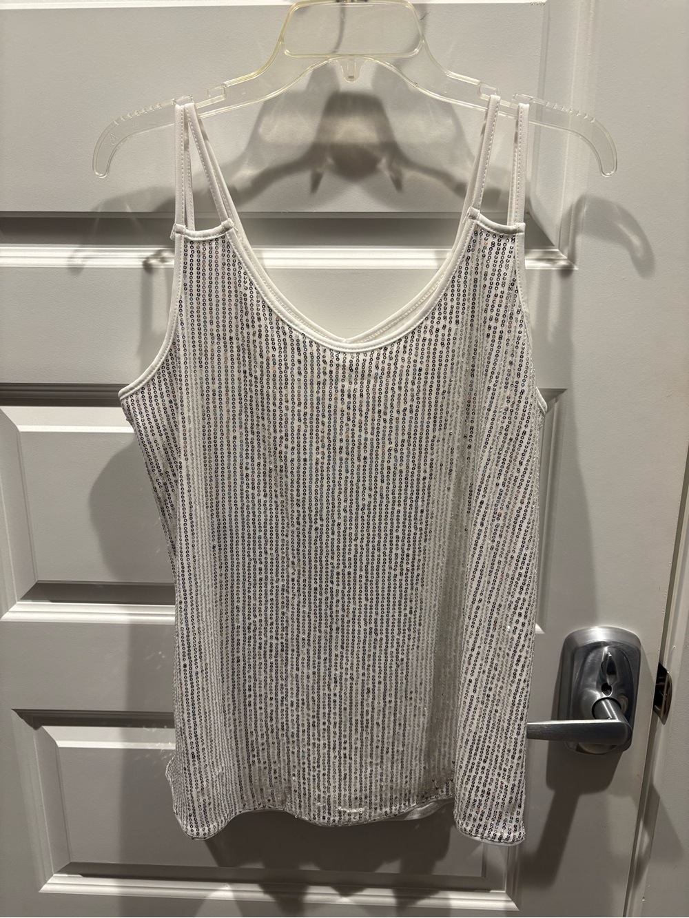 White Sequin Tank Top - Sleeveless V-Neck